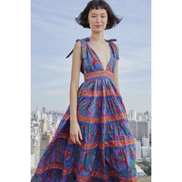 House of Harlow 1960 Linen Tropical Parrot Midi Dress Size Medium